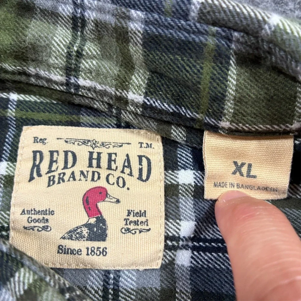 Red‎ Head Mens Button Up Shirt Size XL Green Plaid 100% Cotton Long Sleeve